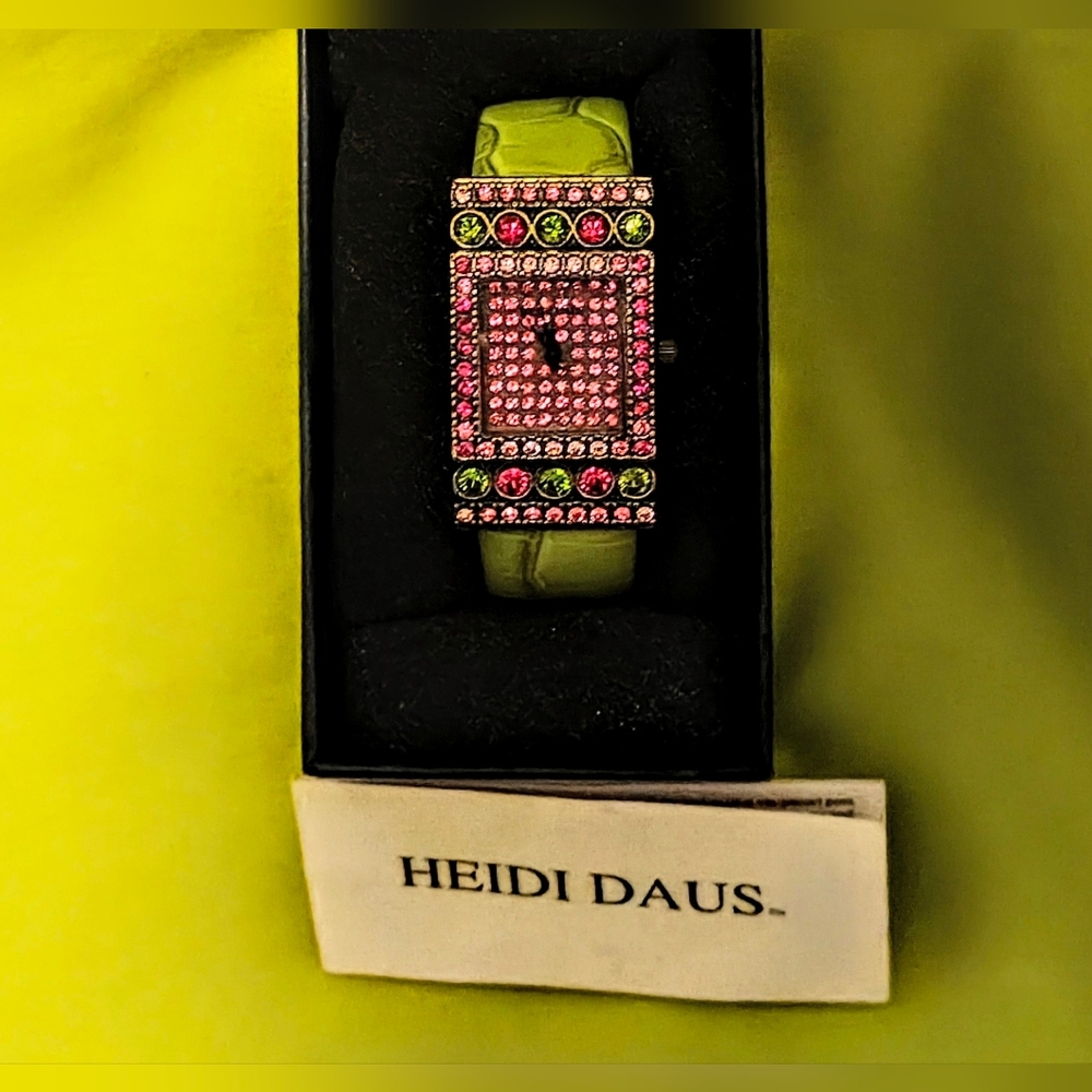 Heidi Daus Lime Green Croc- Embossed Leather & Crystal Watch
